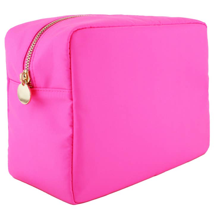 DANCOUR Large Makeup Bag - Nylon Cosmetic Pouch - Hot Pink for wholesale by Dancour