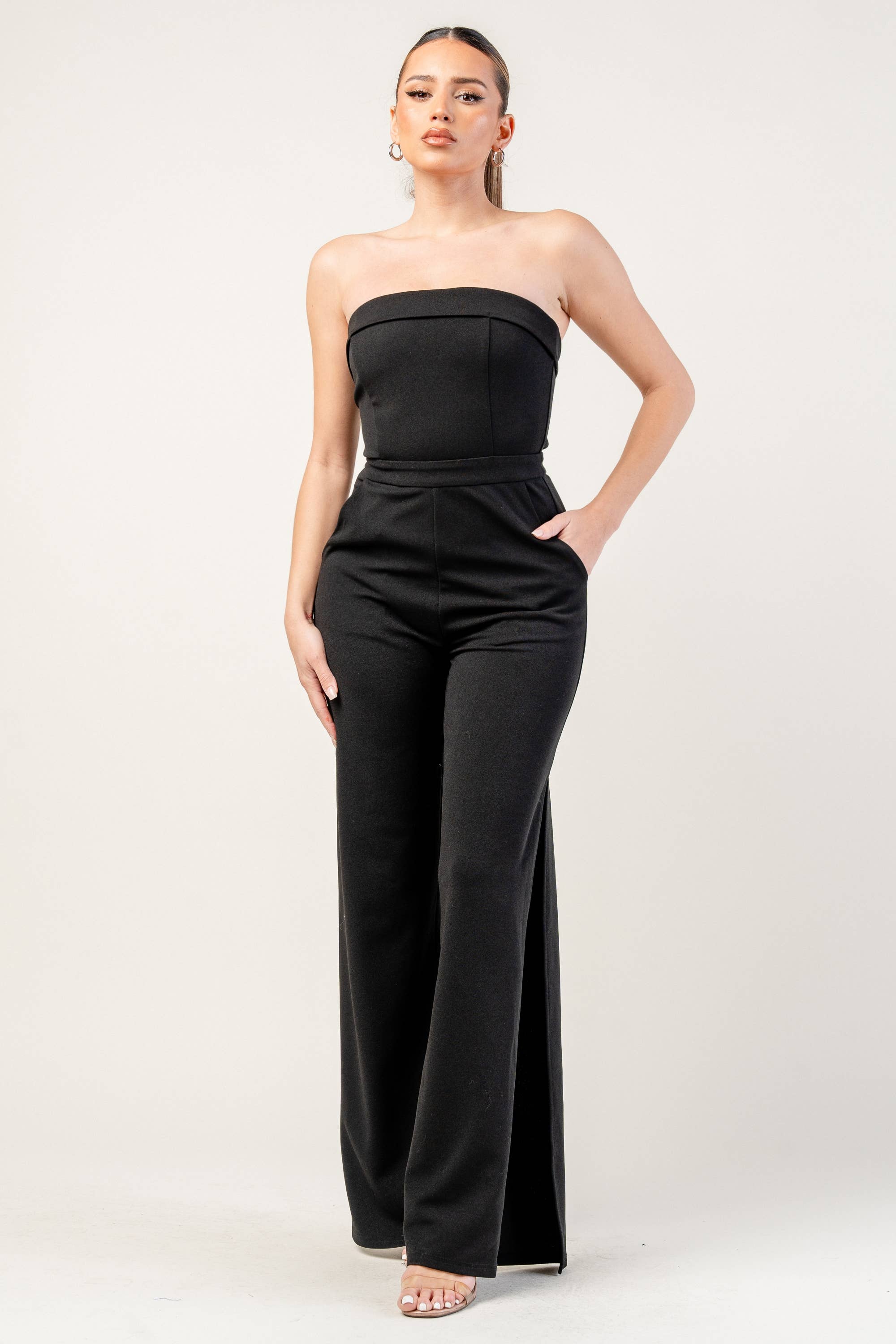 PRIVY - Wholesale Jumpsuit - Women's - PJKS11245RTP_KNIT STRETCH CREPE SLEEVELESS TUBE TOP SLIT HIGH JUMPSUIT8