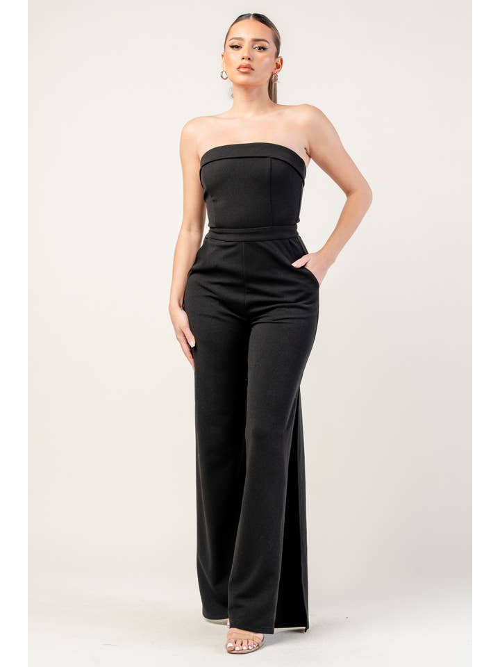 PRIVY - Wholesale Jumpsuit - Women's - PJKS11245RTP_KNIT STRETCH CREPE SLEEVELESS TUBE TOP SLIT HIGH JUMPSUIT8