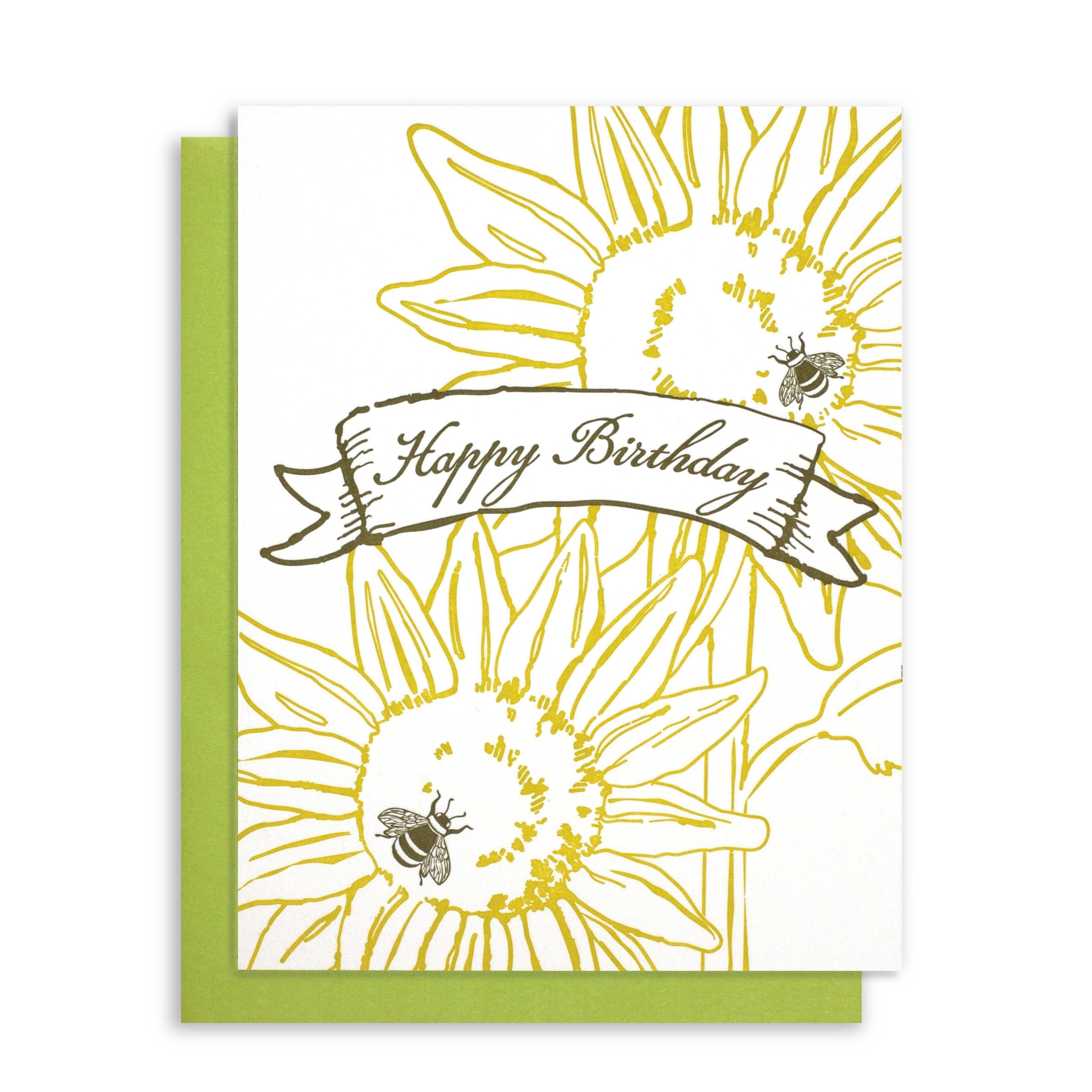 Tilia Press - Wholesale Birthday Card - Letterpress Sunflowers "Happy Birthday" Greeting Card0