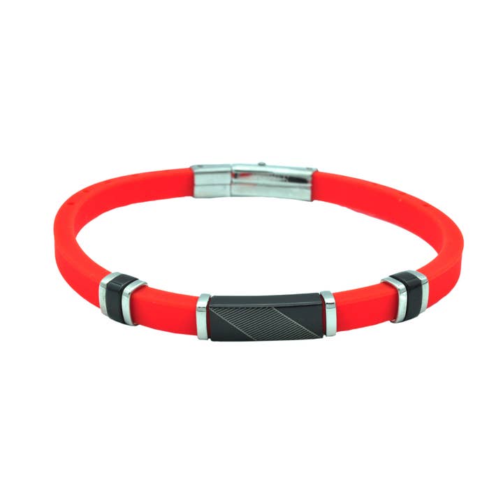 Men's Orange Silicone Stainless Steel Bracelet for wholesale by Blackjack Mens Jewelry