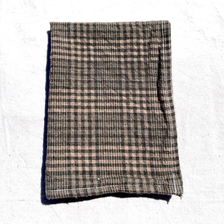 Parekh Bugbee - Wholesale Tea Towel - Plaid dusty olive green and cream towel0