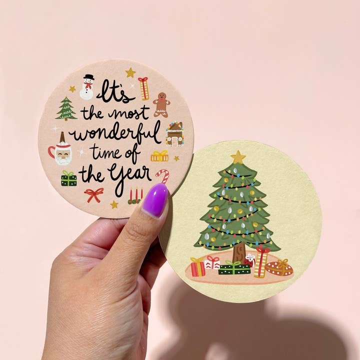 Wonderful Christmas Double-Sided Coaster Set of 4 for wholesale by Bloomwolf Studio