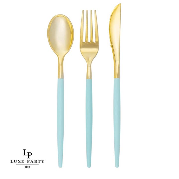 Mint • Gold Plastic Cutlery Set | 32 Pieces for wholesale by Luxe Party
