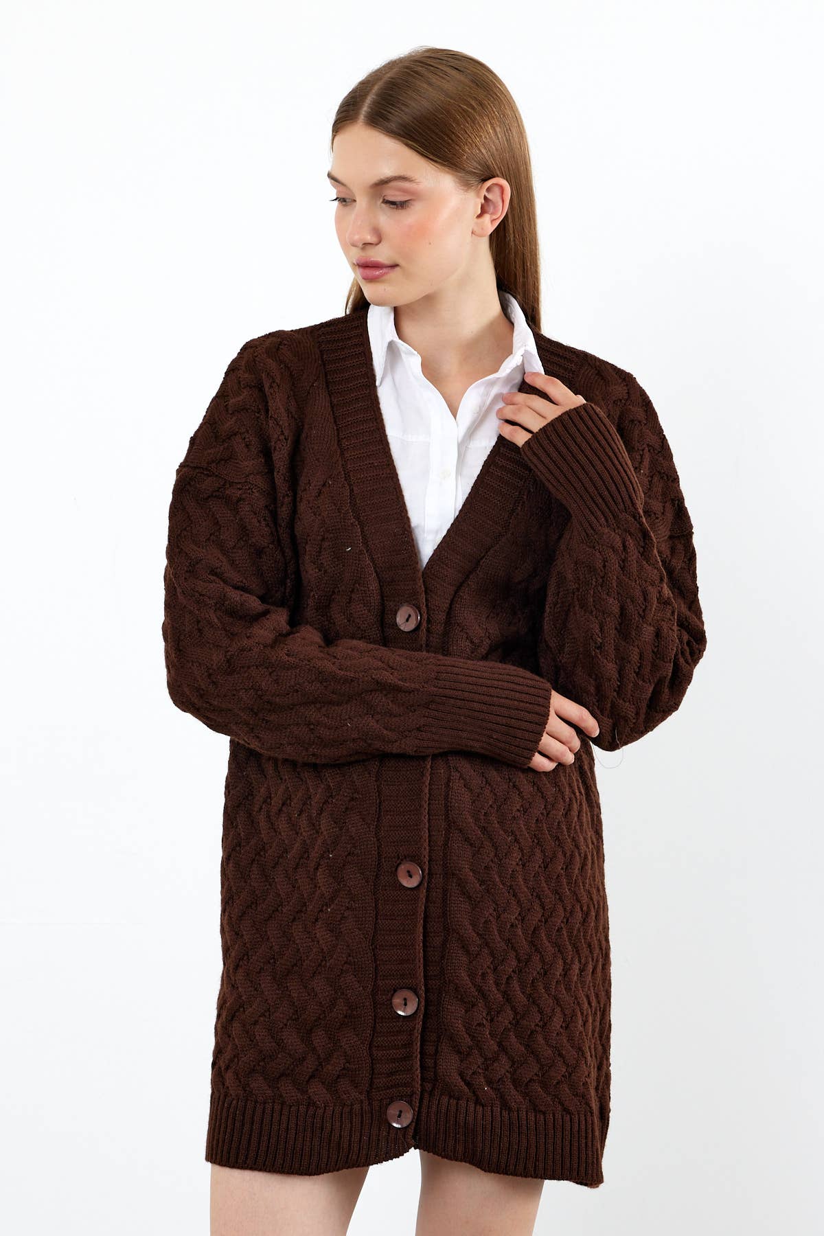 VAV NEW YORK - Vendita all'ingrosso Cardigan - Donna - Cardigan in maglia Cardigan in maglia di media lunghezza Cardigan invernale modesto15