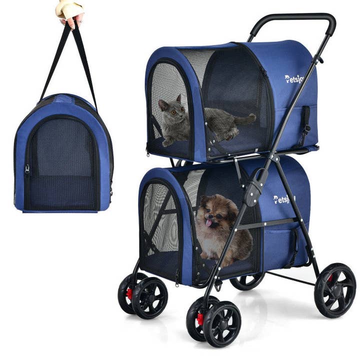 Furr-Baby Gifts - Wholesale Pet Carrier - Cat/Dog - 4-in-1 Double Pet Stroller with Detachable Carrier and Trave
