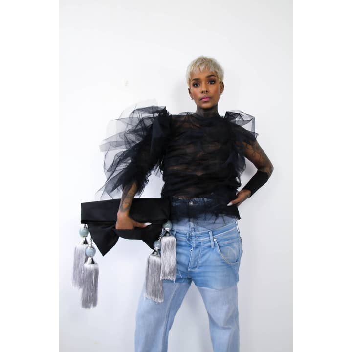 TOO DAMN EXPENSIVE - Wholesale Clutch Bag - Women's - Norwegian Flame Retardant Fabric Bag with Tassel Details6