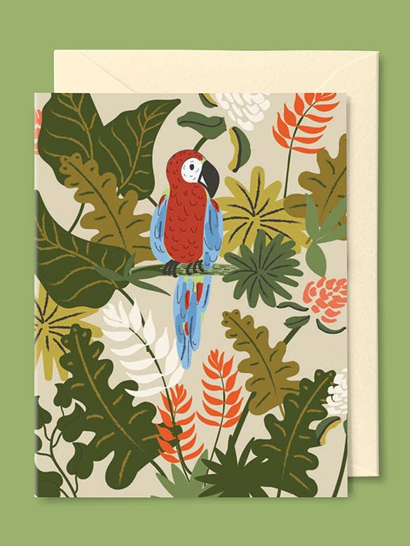 Tropical Parrot Greeting Card for wholesale by MKD Monica Kane Design