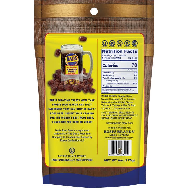 Grandpa Joe's Candy Shop - Wholesale Hard Candy - Dad's Old Fashioned Root Beer Barrels 6oz Bag, 6ct