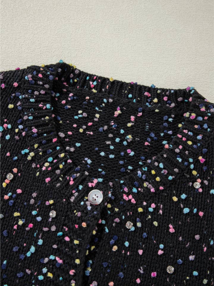 FULL TIME PURCHASE - Wholesale Cardigan - Women's - Rhinestone Decor Multicolor Confetti Sweater Cardigan
15
