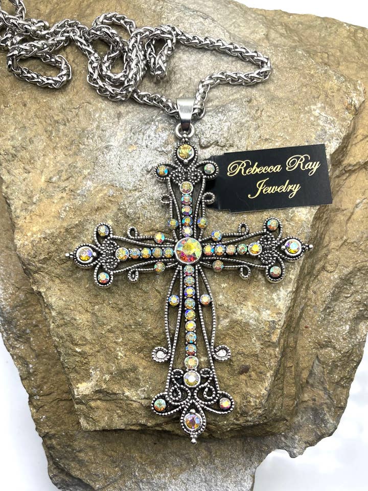Chunky Cross Charm Statement Necklace for wholesale by Rebecca Ray Jewelry