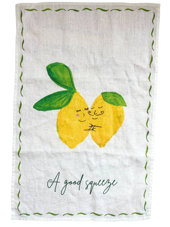 A good squeeze! Lemon linen teatowel for wholesale by Dinette