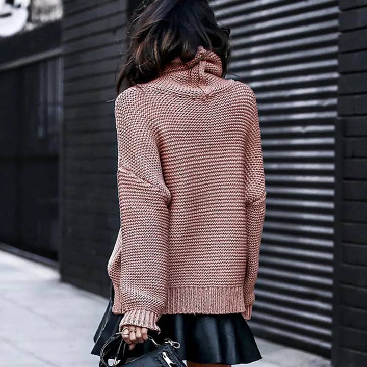 HOTOSECOND - Wholesale Knit Sweater - Women's - Loose Solid Turtleneck Pullover Sweater Women Winter Thicken Stringy Selvedge Crochet Tops Female Fashion Warm Knitetd Sweaters
