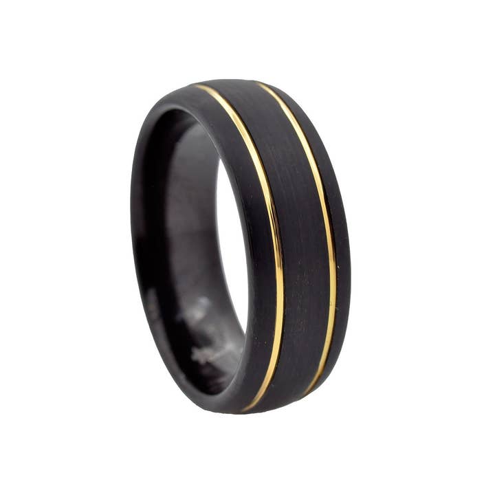 Blackjack Mens Jewelry - Venta al por mayor Anillo de banda/apilable - Anillo de tungsteno negro y dorado para hombre