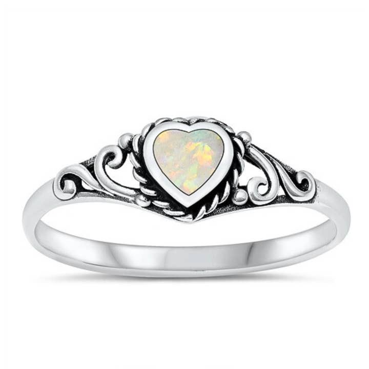 R-176 White Opal Heart Ring with Detail for wholesale by Moonrise Jewelry