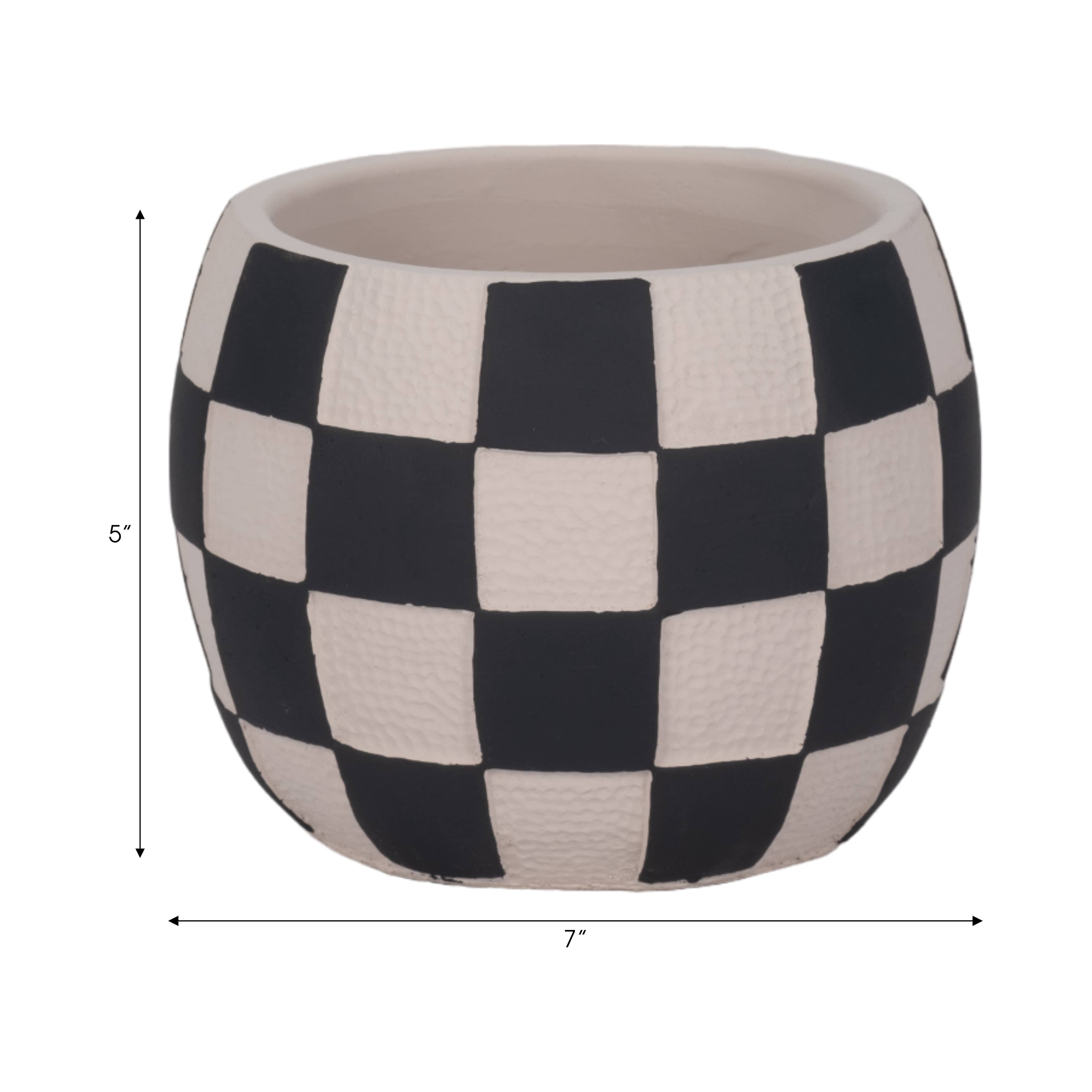 Sagebrook Home - Wholesale Plant Pot - Planter - Black/White Pottery Checkerboard Rounded, 7 in.2
