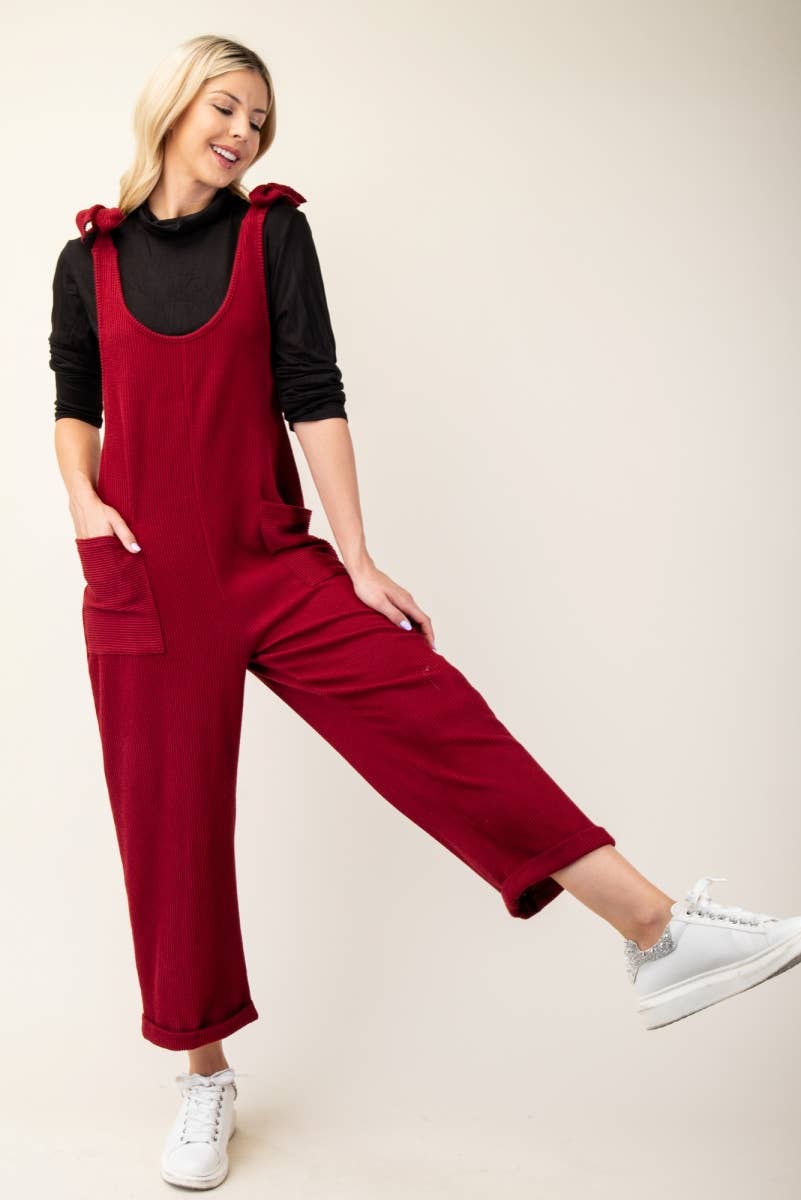 Celeste Clothing – Großhandel Jumpsuit – Damen – Plus-Size verstellbarer Rippen-Overall mit Fronttaschen - CP4387328