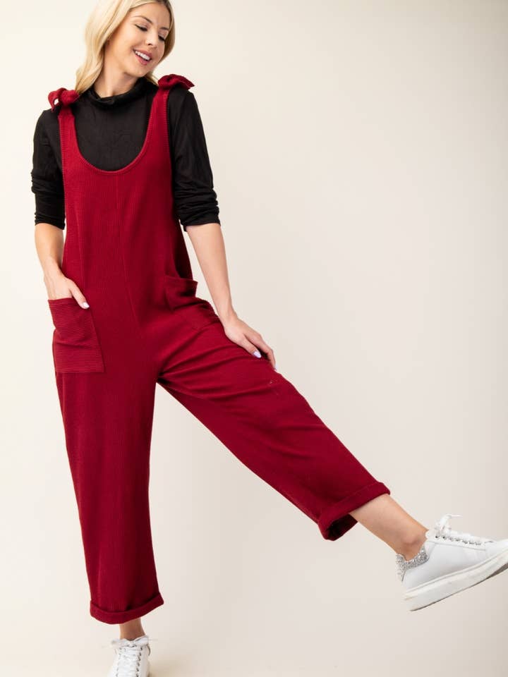 Celeste Clothing – Großhandel Jumpsuit – Damen – Plus-Size verstellbarer Rippen-Overall mit Fronttaschen - CP4387328