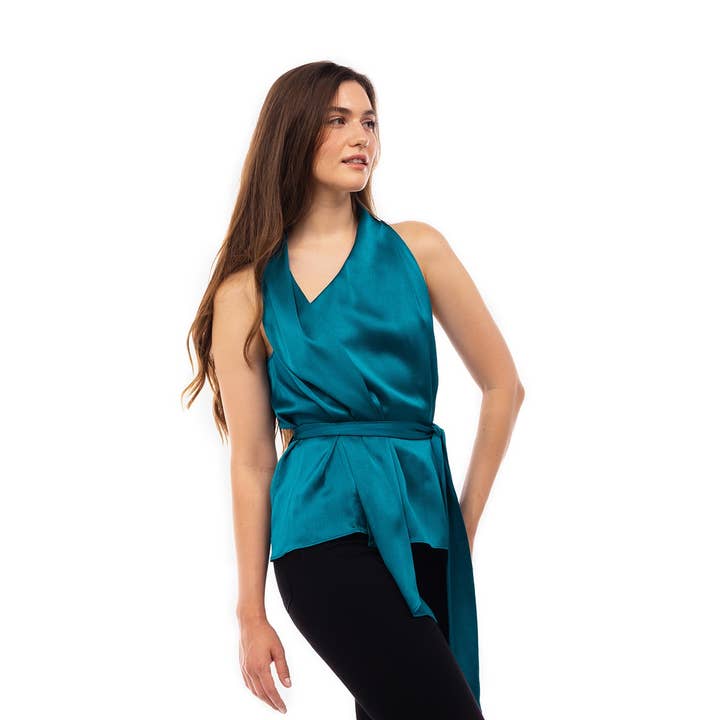 Sleeveless Belted Top With Attached Self-scarf for wholesale by Naked Zebra Rack