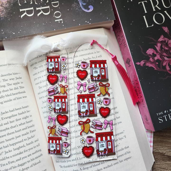 Valentine's Bookstore Acrylic Bookmark| Book Accessories for wholesale by Sun Moon & Stars Co.