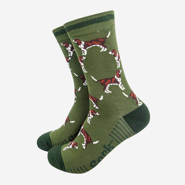 Men's Bamboo Socks - Khaki/Dark Green, Cocker Spaniel for wholesale by Sock Talk