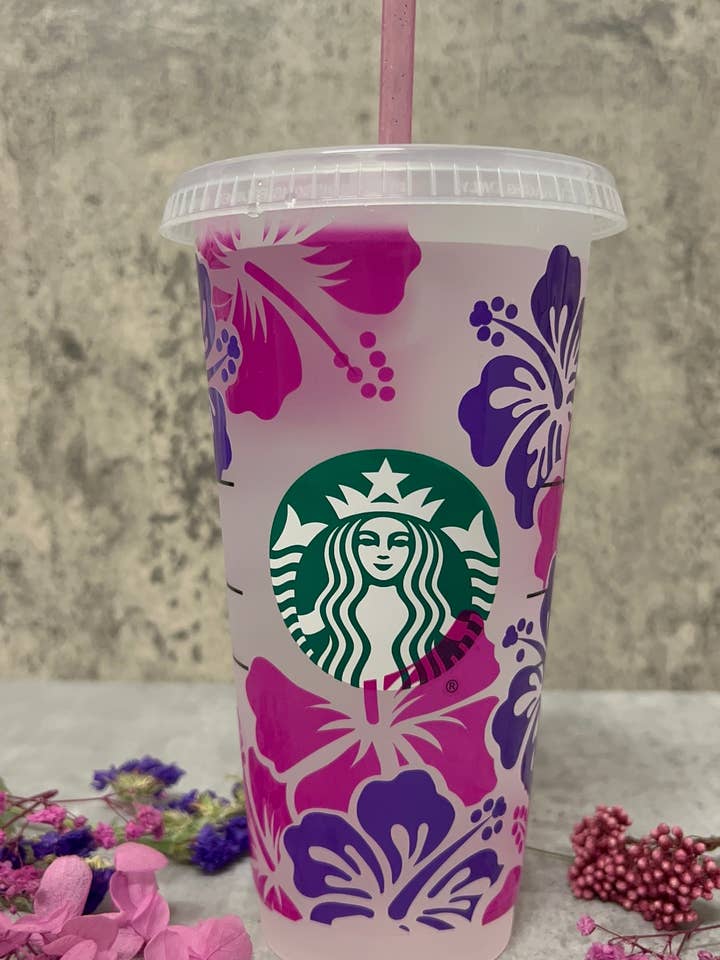 Färgskiftande blommig kall kopp | Kopp med namn | Dryckesaccessoarer | Starbucks Cup | Tumbler | Flower Cup för wholesale av Hudaa & Co