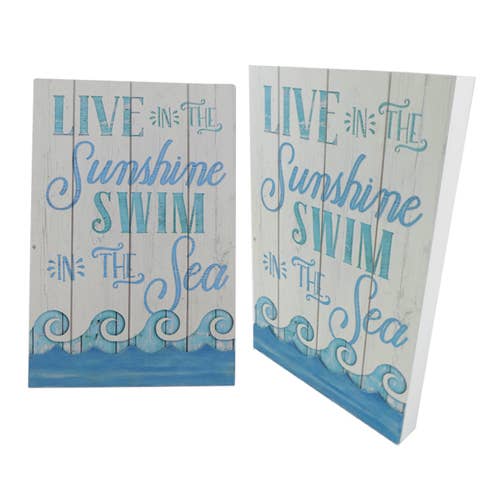 Panneau en bois Vivre au soleil avec des vagues pour la vente par Barry-Owen Co., Inc.