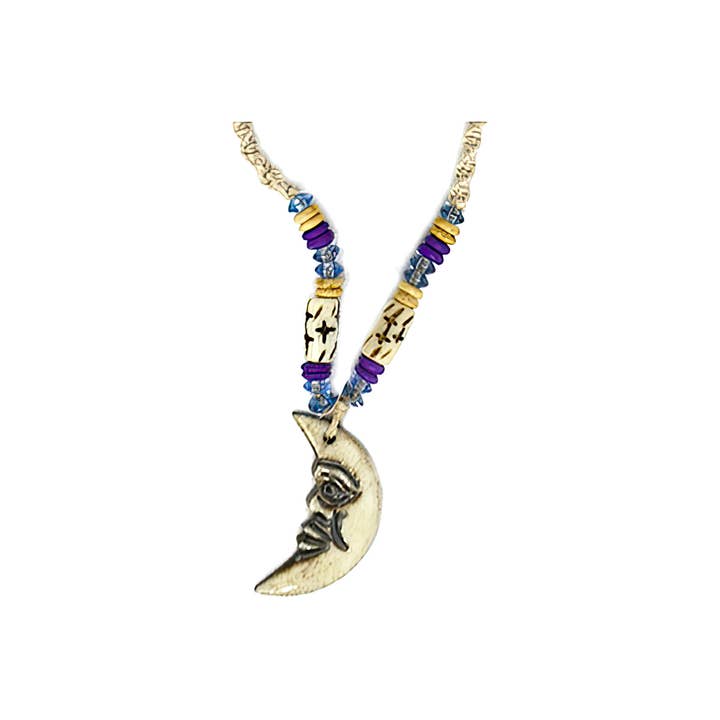 Gypsy Rose - Wholesale Pendant/Charm Necklace - Crescent Moon Carved Bone Pendant Hemp Necklace