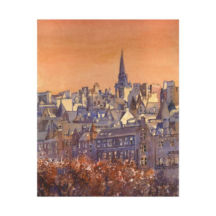 Edinburgh Scotland Skyline Watercolor Poster | Matte Cityscape Print for wholesale by Ryan Fox Fine Art