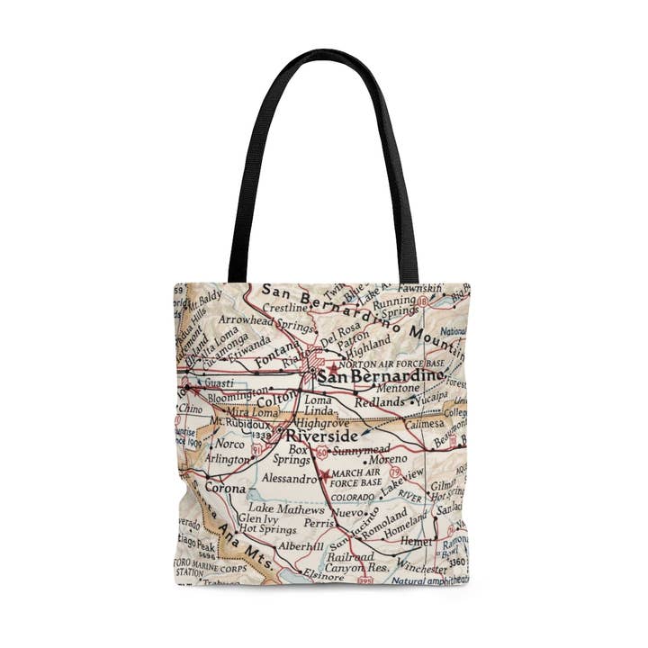 Daisy Mae Designs - Wholesale Tote Bag - Unisex - Riverside California Map Reusable Travel Tote Bag