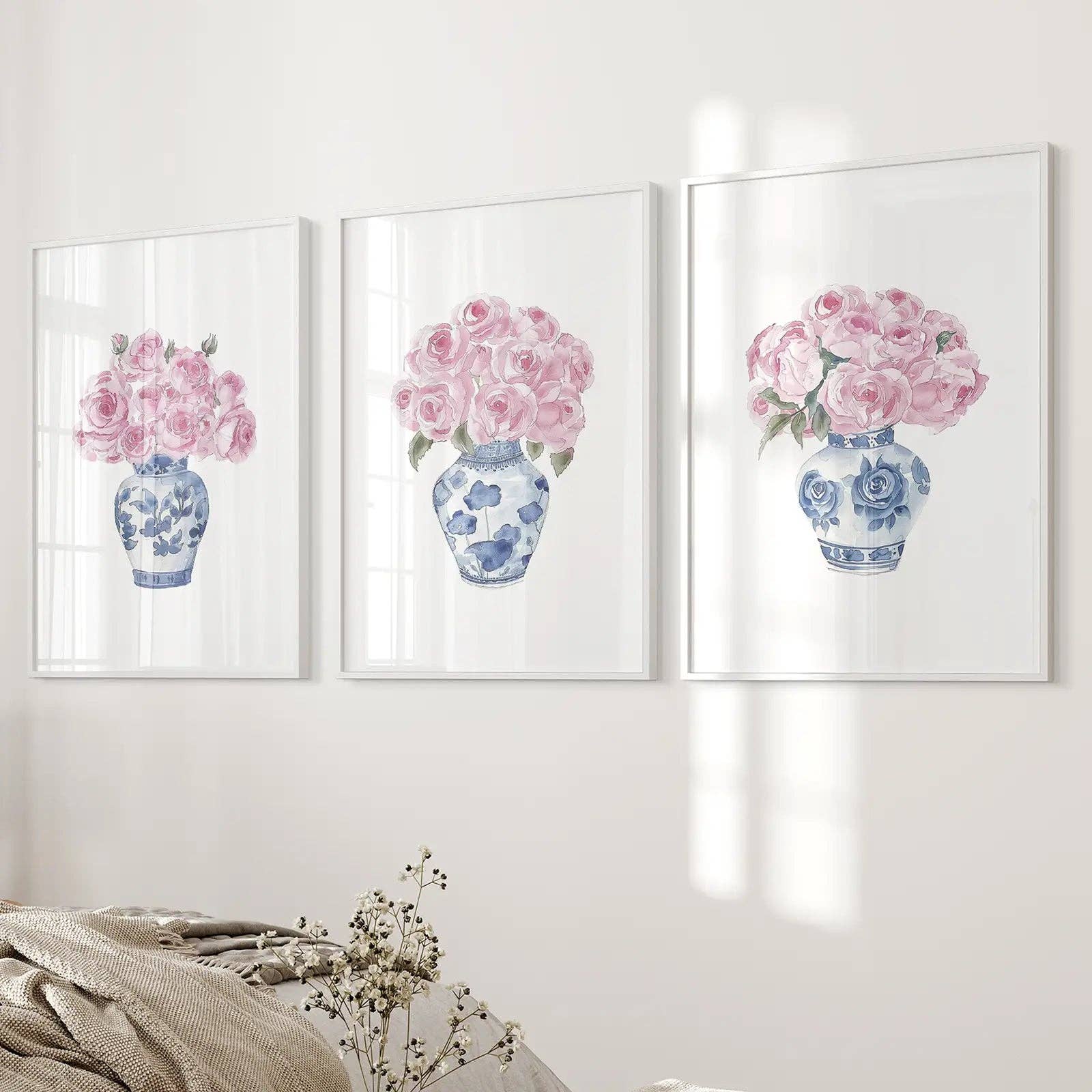 Art Lane - Wholesale Art Print - Blue Chinoiserie Watercolor Roses Art Print3