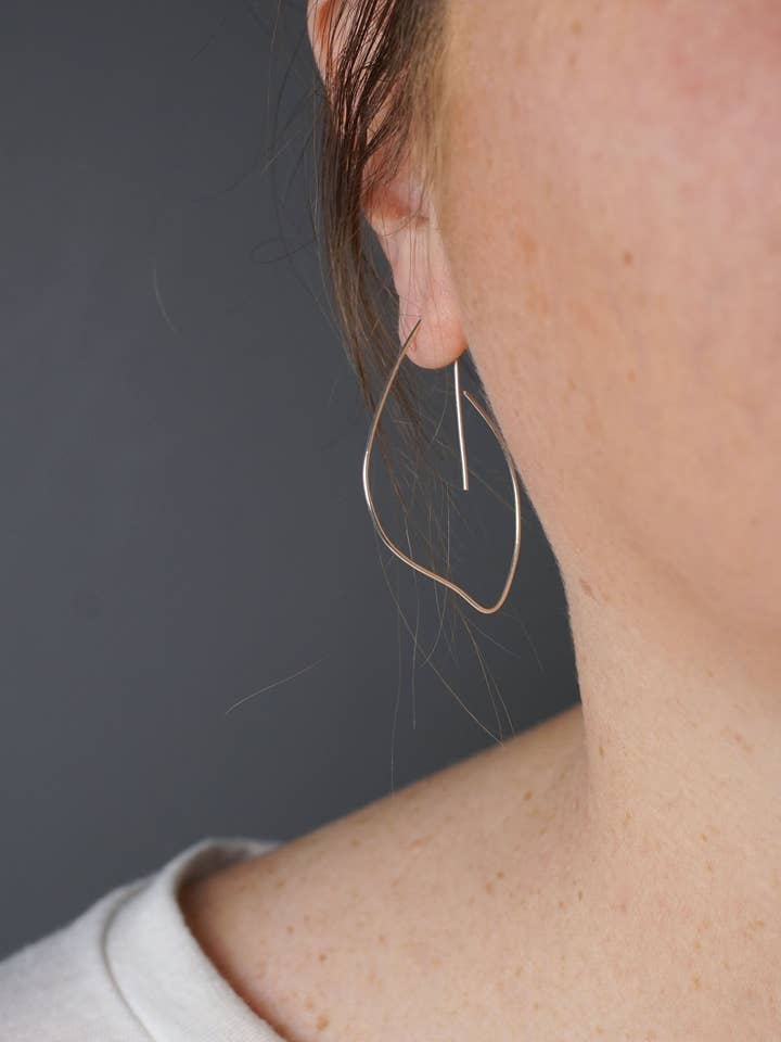 Petit Virage Threader Hoop Earrings in silver or gold-filled for wholesale by Megan Auman