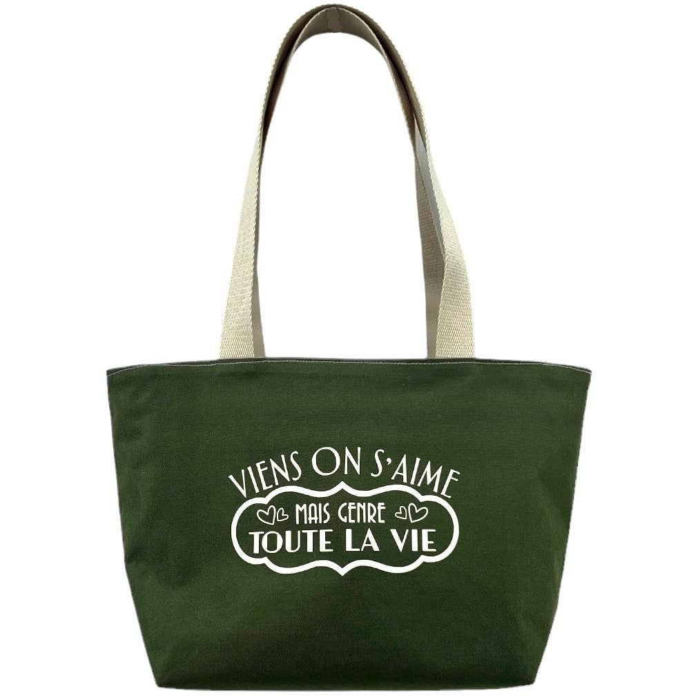 Emmanuel Création - Wholesale Tote Bag - Women's - Mademoiselle bag, “Come on we love each other but...” Brooklyn khaki0