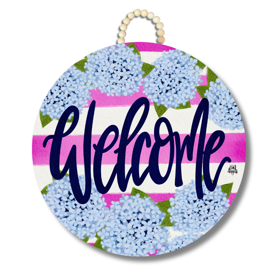 DK Designs Georgia - Wholesale Sign - DK Hydrangea "Welcome" Large Hanger1