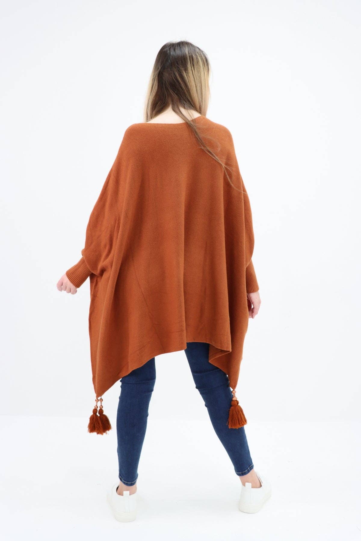 Miss Bold - Wholesale Poncho - Women's - Italian Plain Batwing Sleeves Tassels Tunic Poncho41