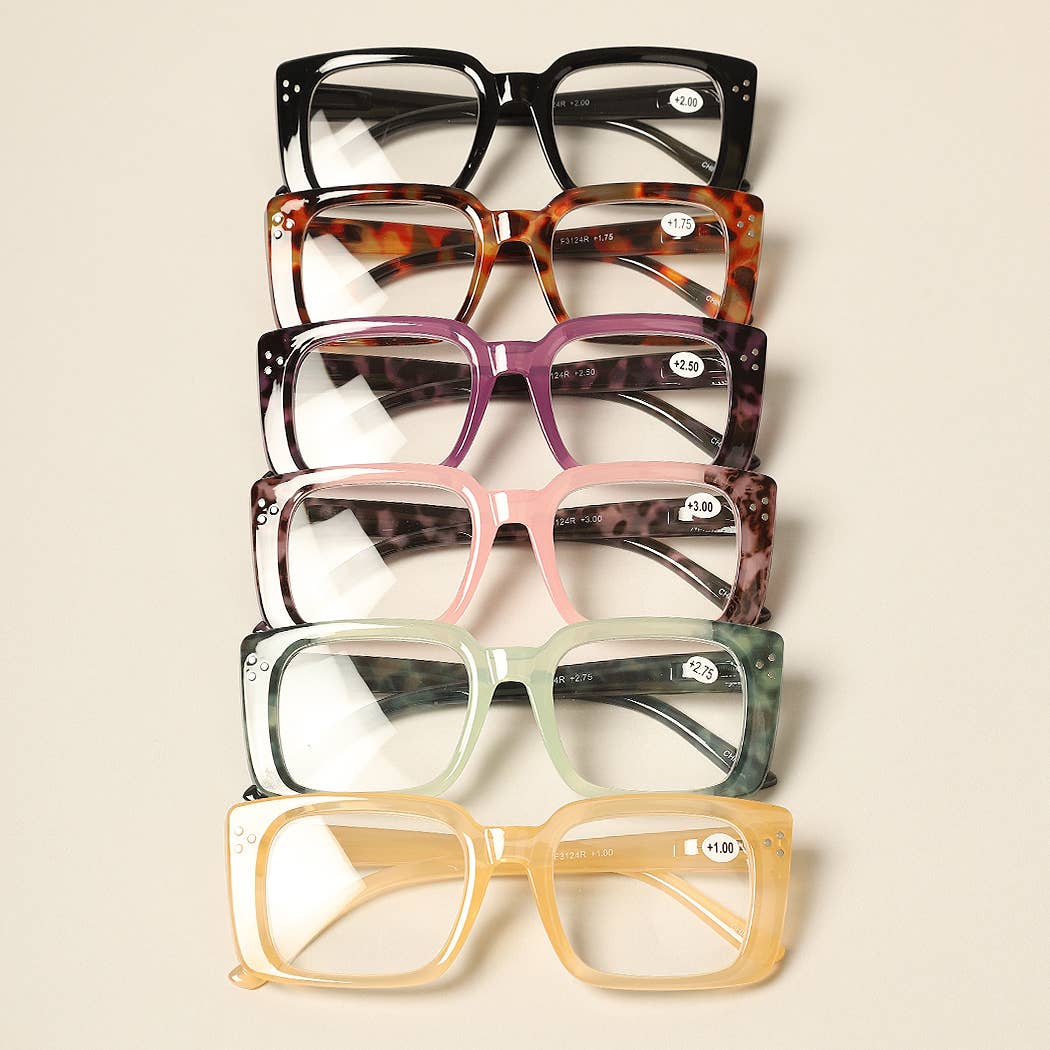  ASSORTED COLOR Women's Tortoise Rectangle Reading Glasses for wholesale on Faire2