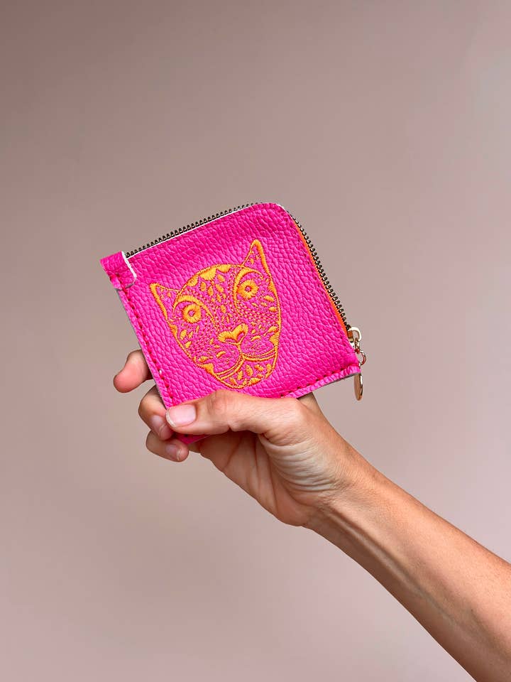 PORTEFEUILLE ZIPPÉ JAGUAR//ROSE VIF + MANDARINE pour la vente par LOLA Y TULA