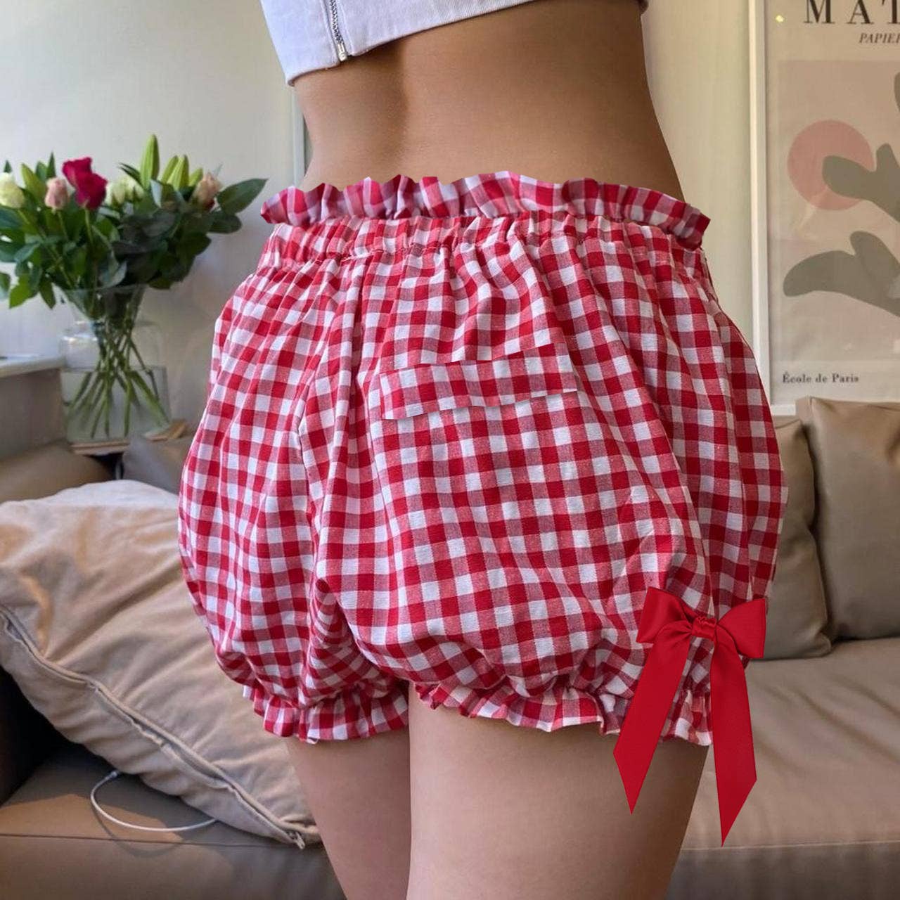 Rosa Clothing - Wholesale Shorts - Women's - Ruffled Bloomer Shorts Plaid Lounge Shorts5