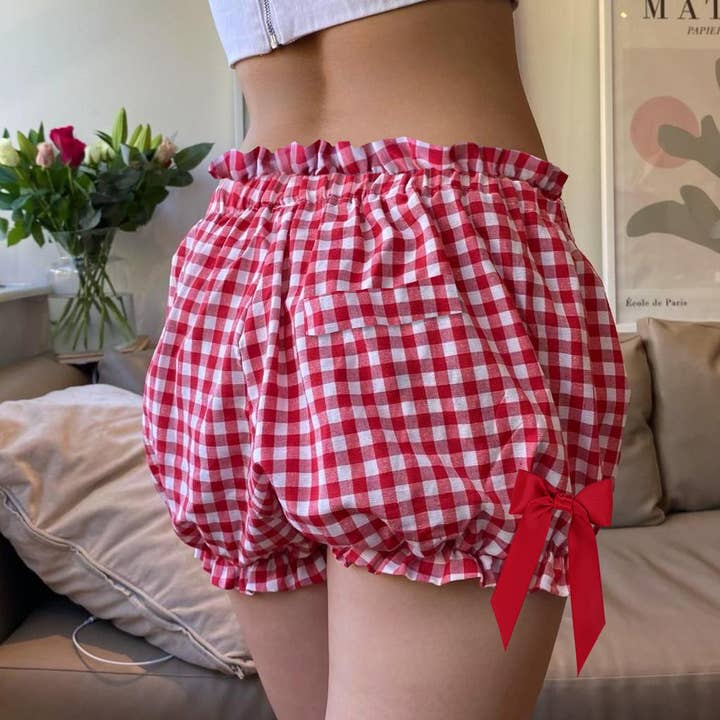 Rosa Clothing - Wholesale Shorts - Women's - Ruffled Bloomer Shorts Plaid Lounge Shorts5