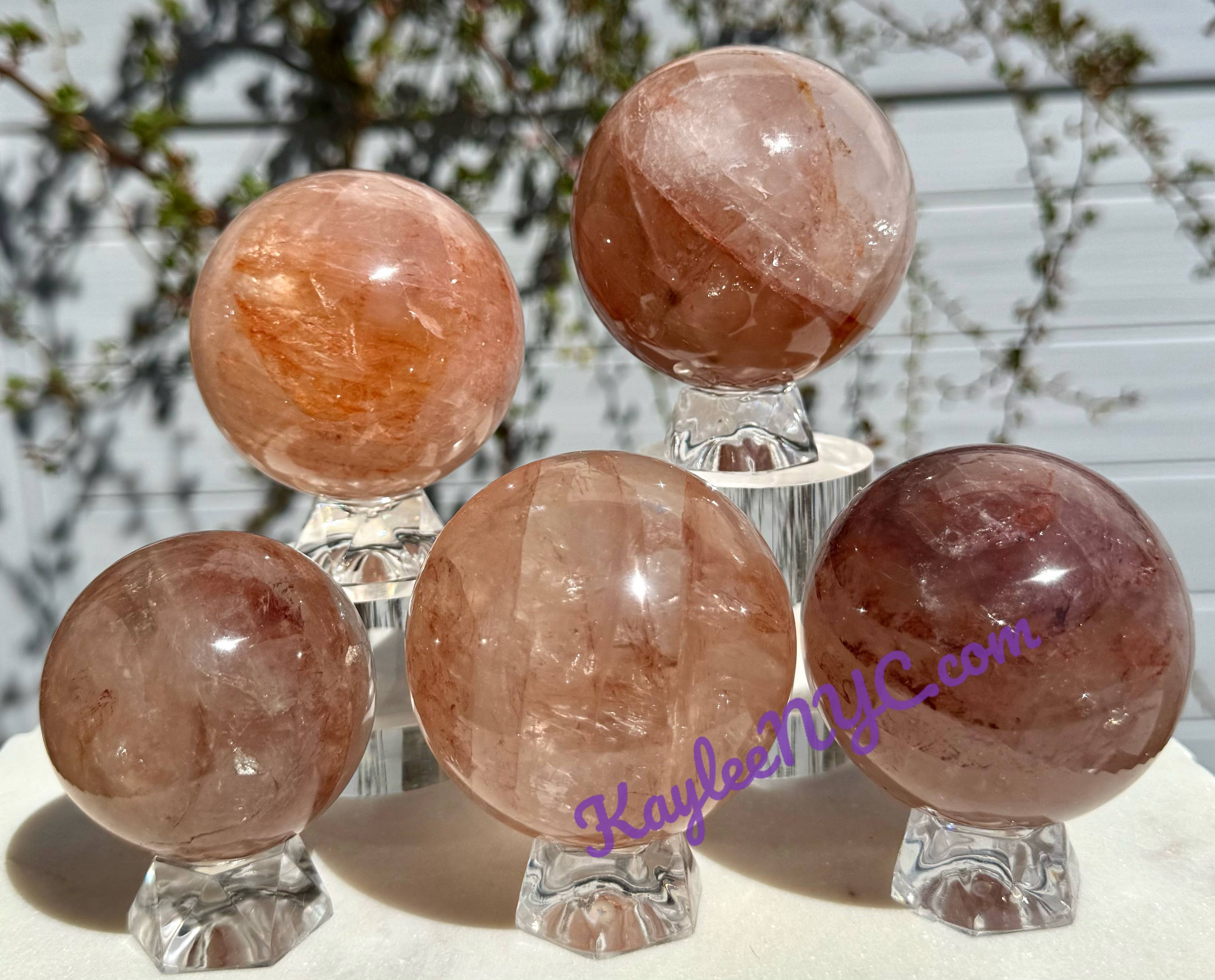 KayleeNYC - Wholesale Spiritual Stone/Crystal - 5 PCs Natural Hematiod Fire Quartz Spheres Crystals 0