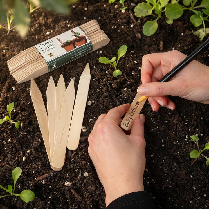 ESENCIALES DEL JARDINERO - PAQUETE DE 25 ETIQUETAS DE MADERA DE 15CM para venta al por mayor de Sting in the Tail Ltd