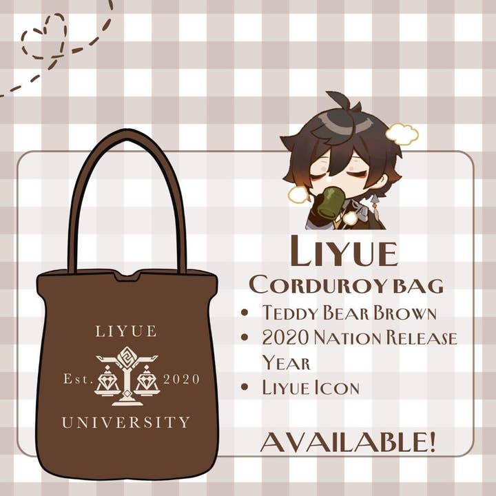 Borsa a Tracolla in Velluto a Coste Liyue - Serie Moderna AU Genshin Impact per la vendita all'ingrosso da parte di Studio Ayu