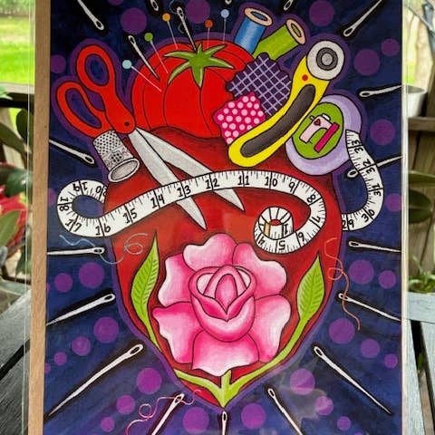 12x16 Sew in Love purple print for wholesale by Karen’s Cositas