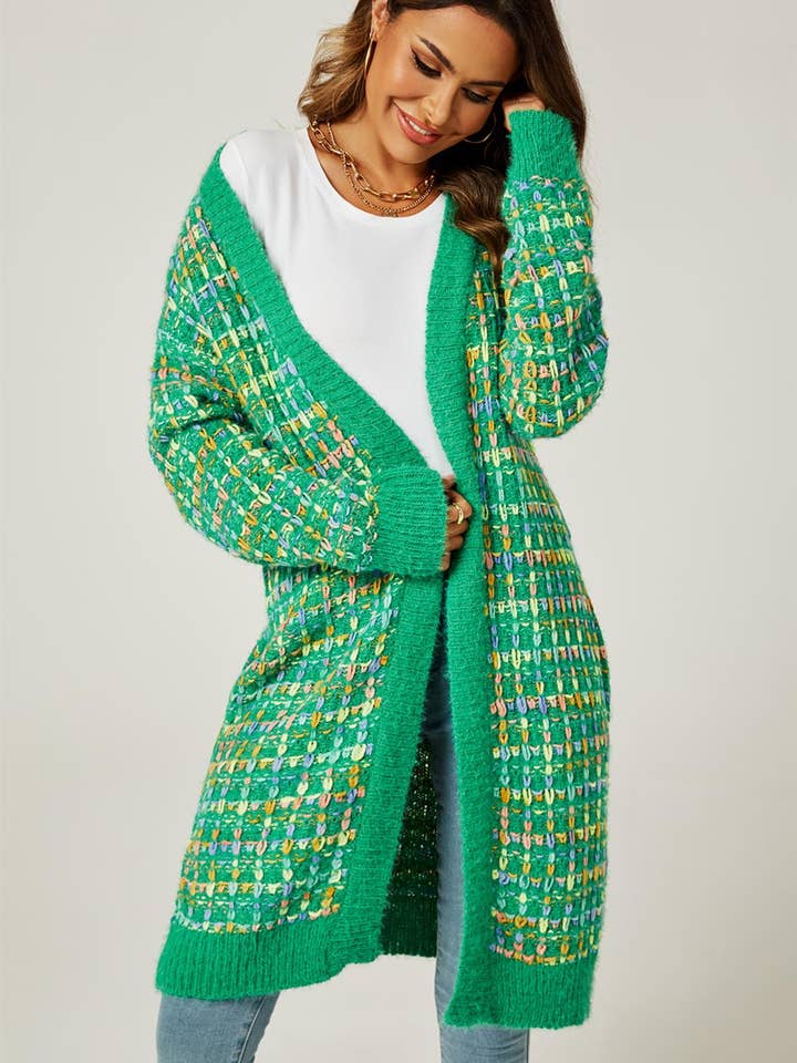 Cardigan Verde A Tacchi Boucle Con Macchioline Multicolor Arcobaleno per la vendita all'ingrosso da parte di FS Collection (Germany)