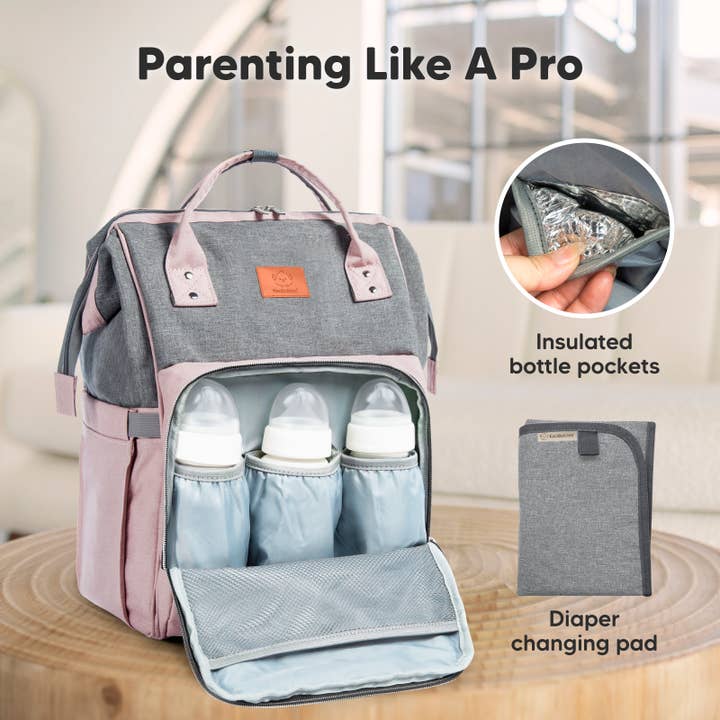 Pink Gray Original Diaper Bag Backpack, Baby Bags with Changing Pad for wholesale on Faire