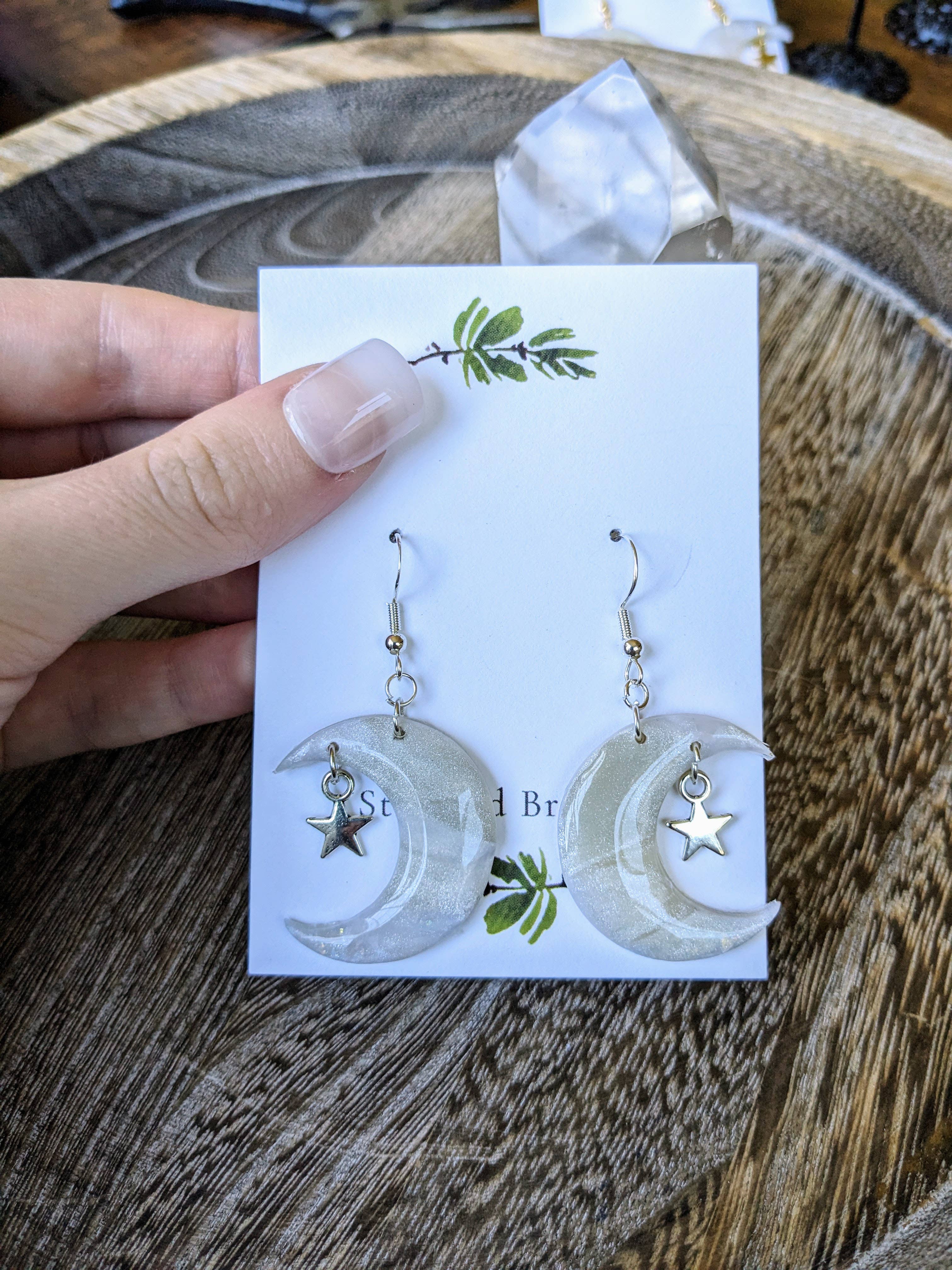 Stag and Branch - Wholesale Dangle Earrings - Pearlescent Cresent Moon and Star Polymer Clay Earrings1
