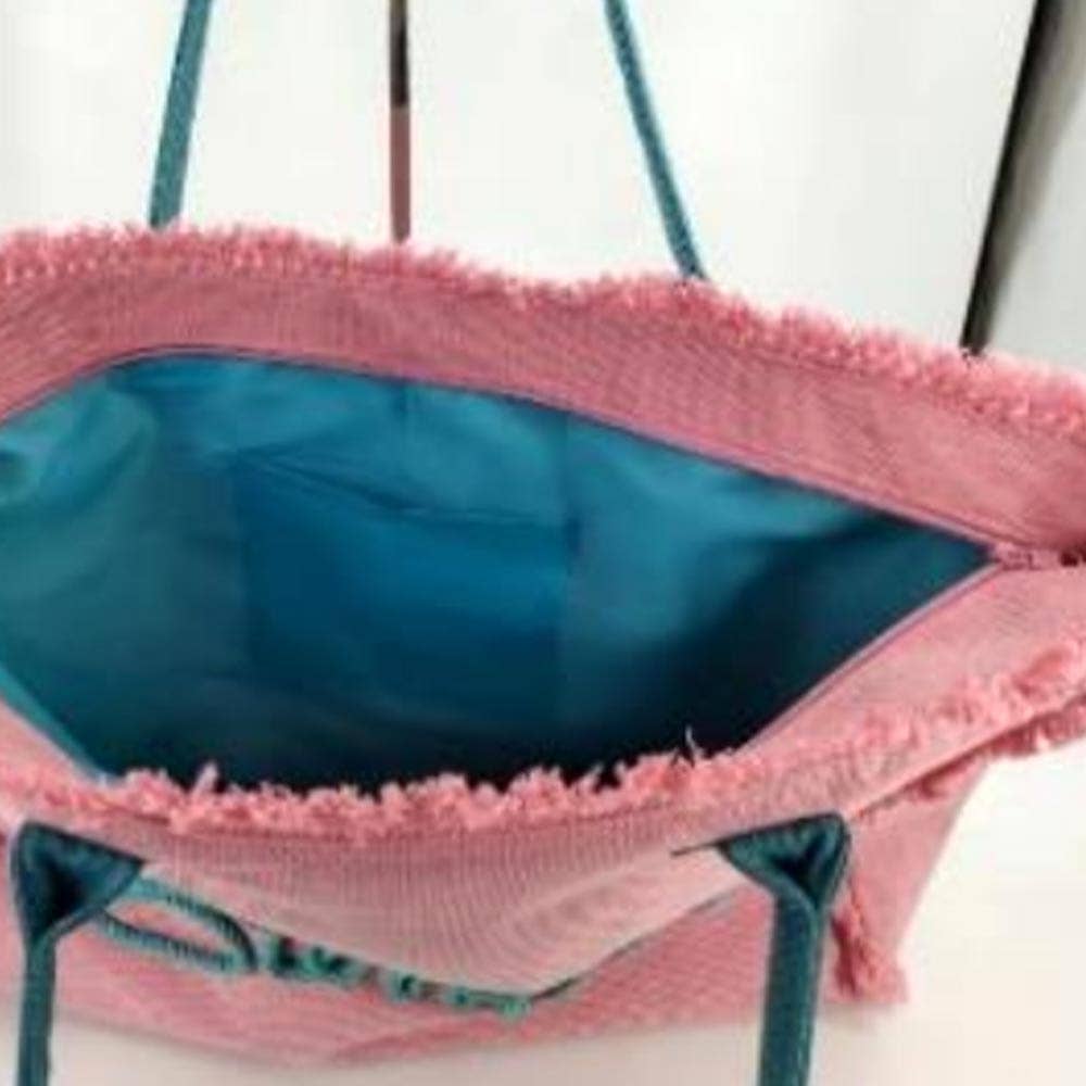 Sensibling Corp. - Venta al por mayor Bolsa de asa- Mujer - Bolso de playa de lona con flecos y mensaje bordado SUMMER9