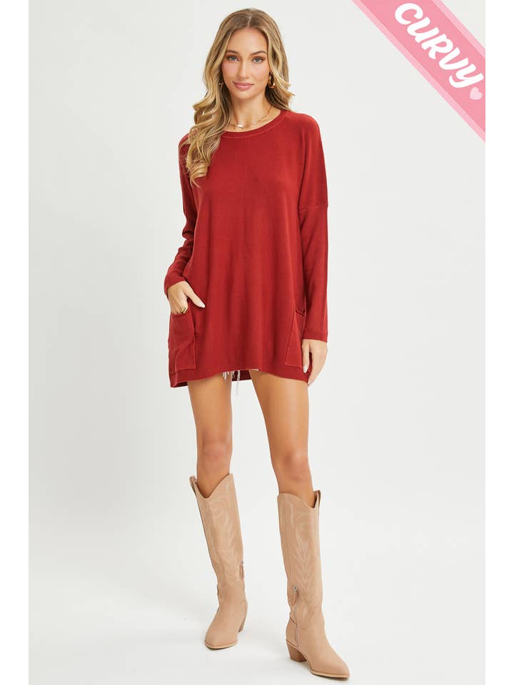 Sweet Lovely by Jen - Wholesale Tunic Sweater - Women's - FRONT POCKET OVERSIZE SWEATER PLUS SIZE79