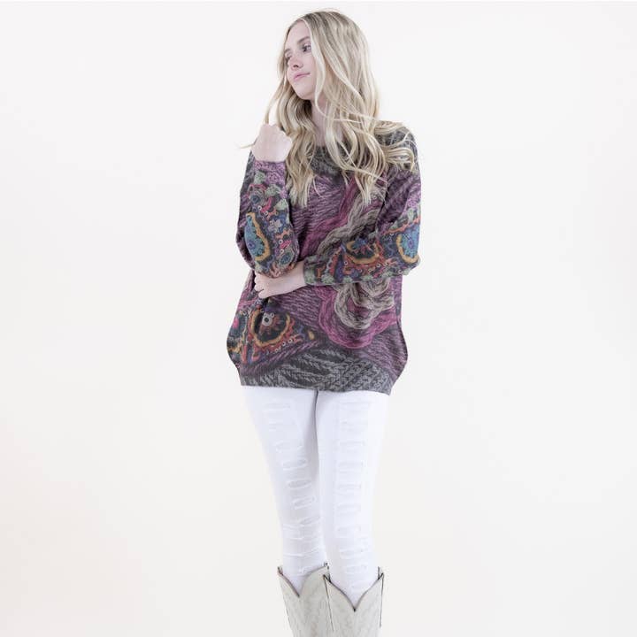 Embroidery Digitally Printed Crew Neck Sweater FP62516 (2PC) for wholesale by TAPA fashion