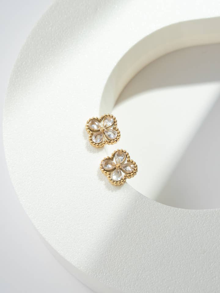 Brinco de trevo em aço inoxidável com cristais coloridos por atacado de COSMOS